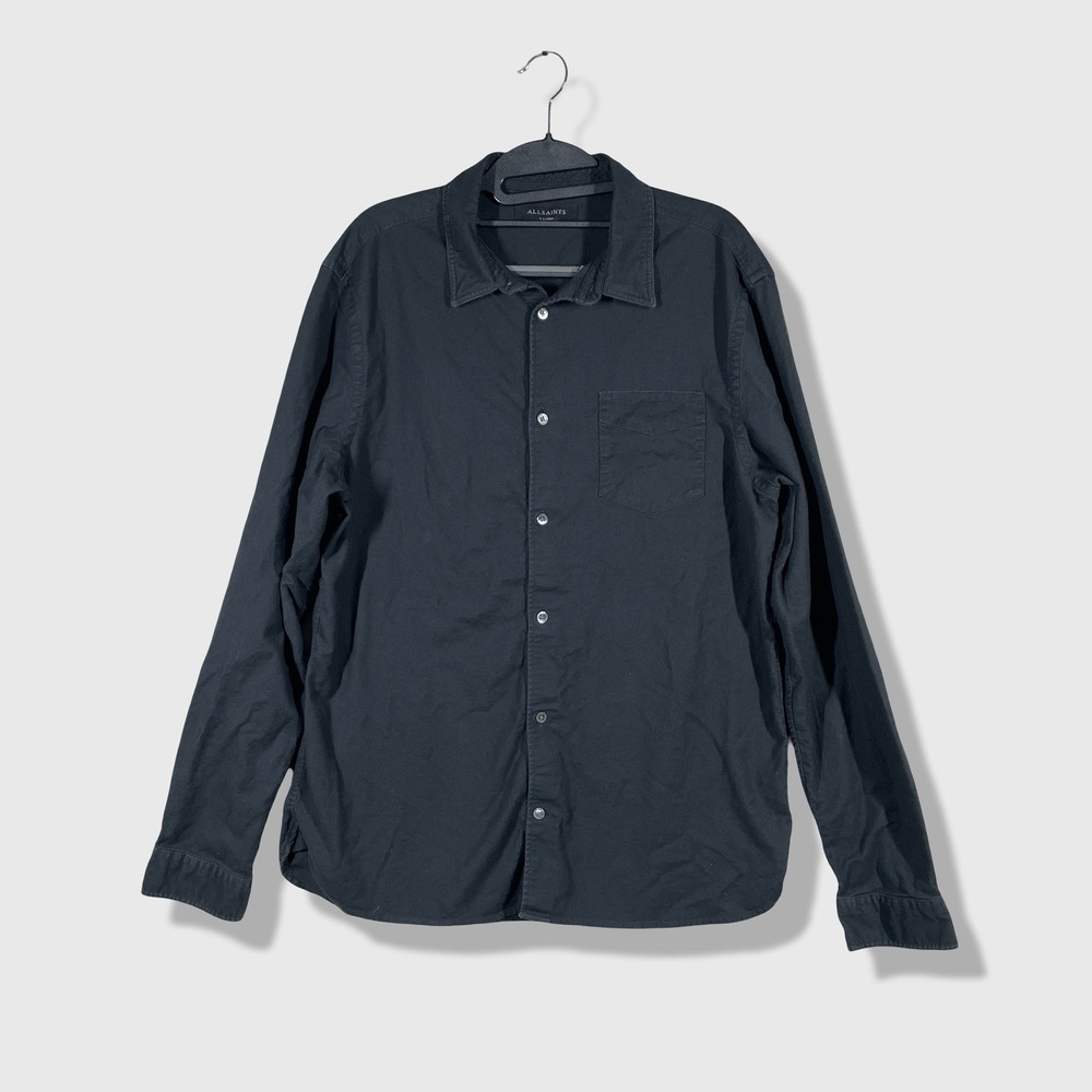 AllSaints Button Down Shirt Mens XL Black Minimalist Grunge Urban Edgy